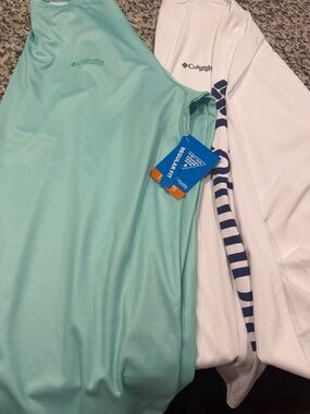 Columbia Aqua Sleeveless Tech Top with White Long-Sleeve Rash Guard